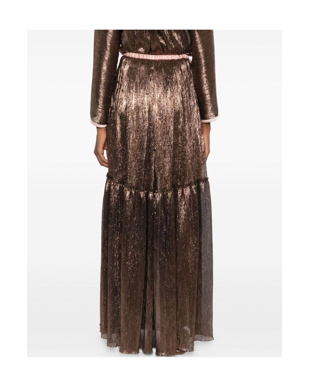 Forte_forte Brown Tiered Lamé Skirt