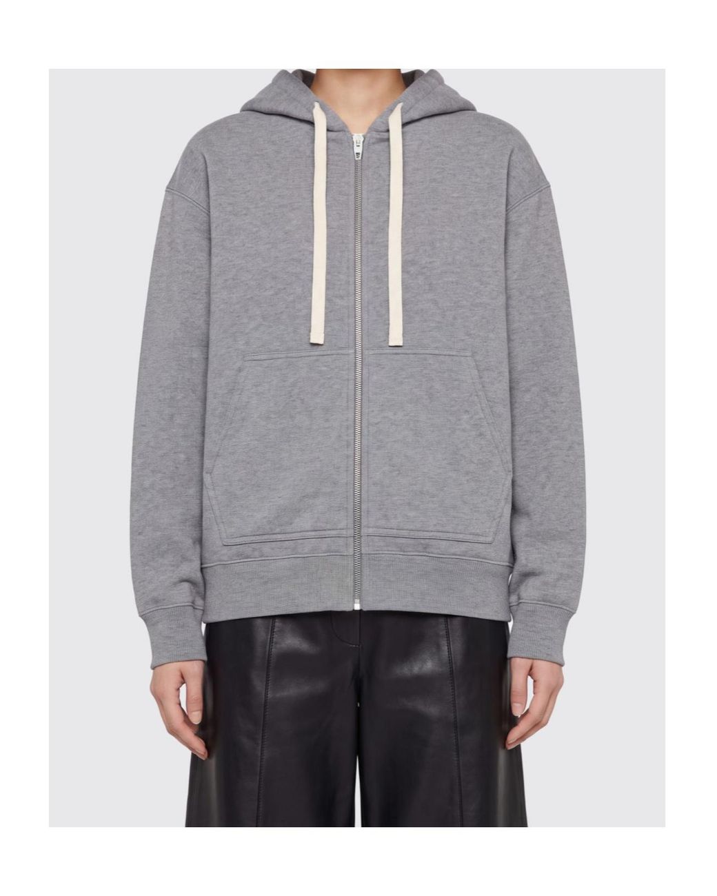Jil Sander Gray Drawstring Zip-Up Hoodie