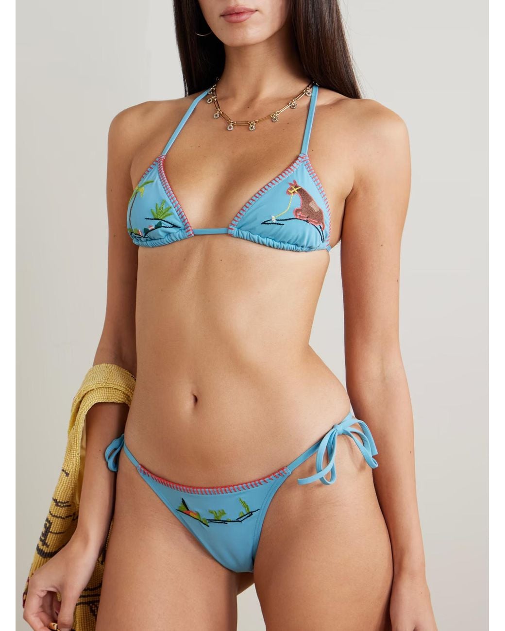 Staud Blue Sisley Embroidered Bikini Briefs