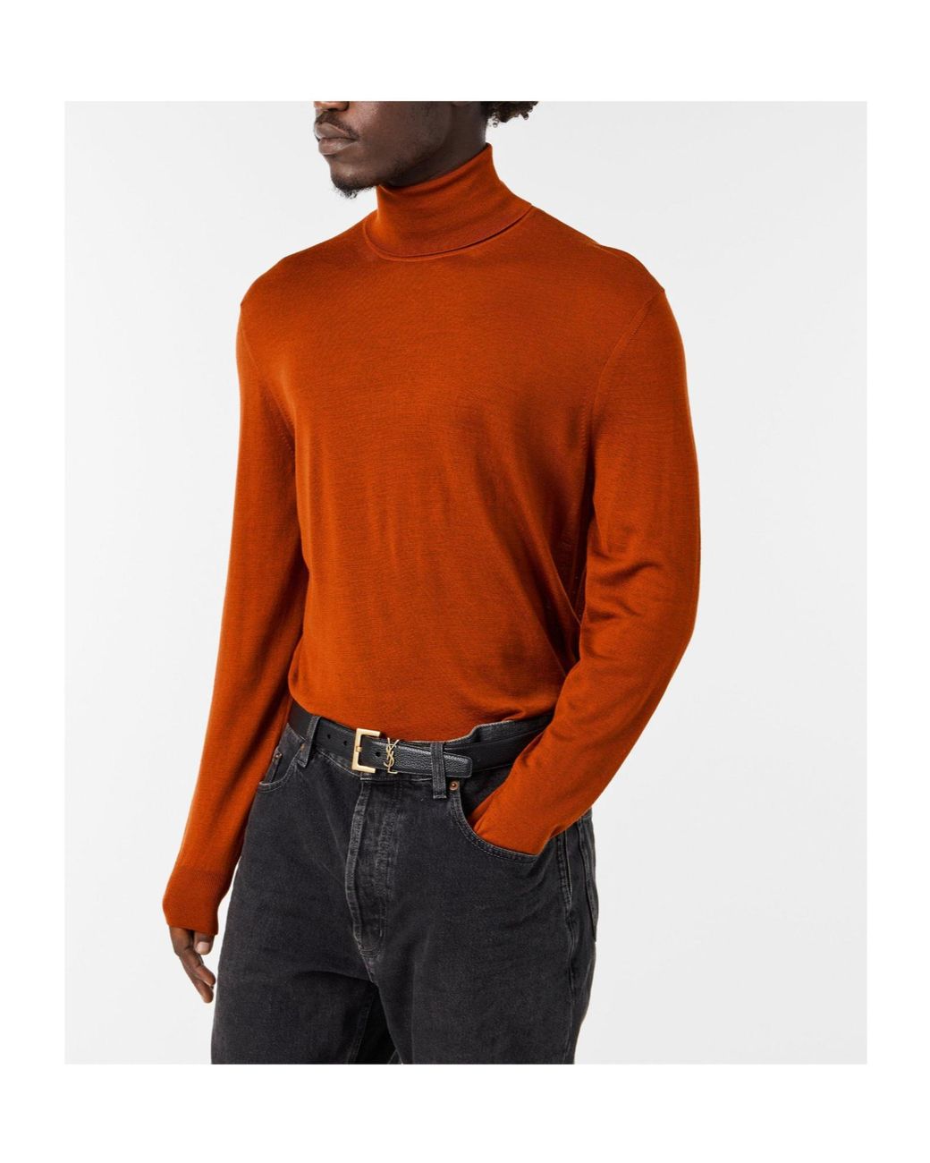 Saint Laurent Orange Solid Color Casual Knit Sweater for men