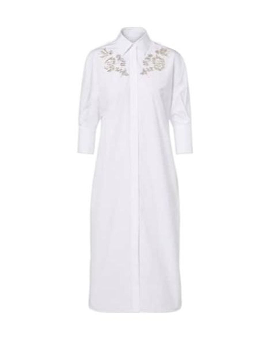 Erdem White Embroidered Cotton Poplin Shirt Dress