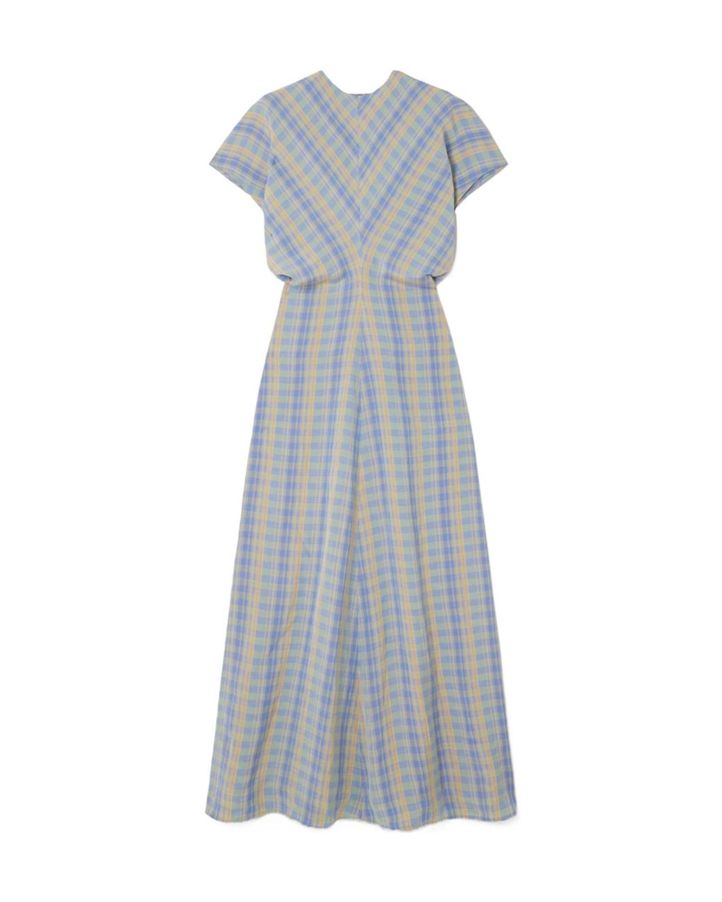 Totême Blue Pleated Checked Dress