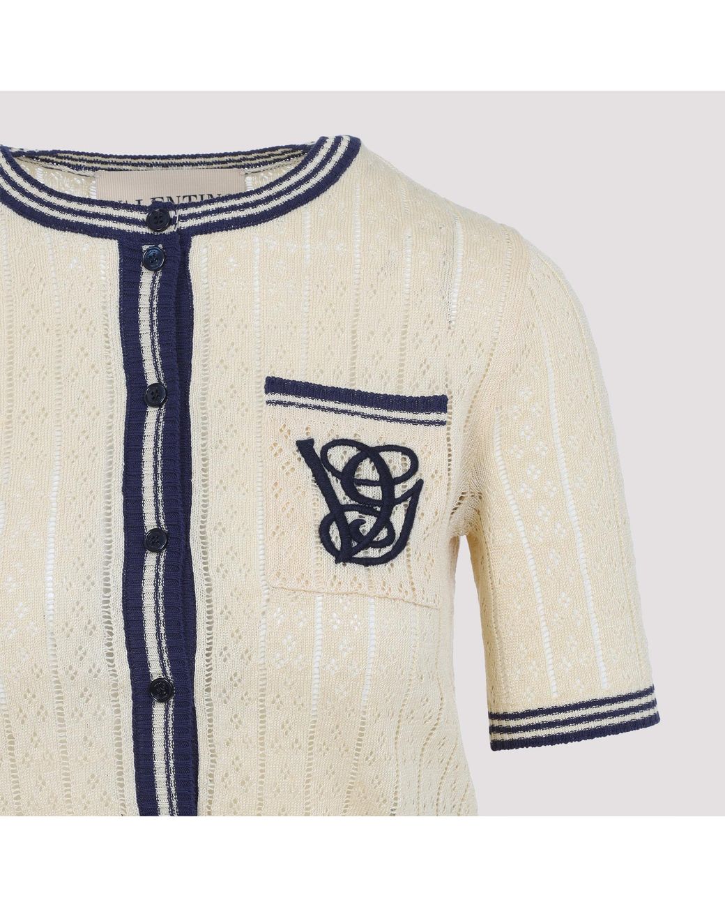 Valentino White Logo Embroidered Crewneck Cardigan
