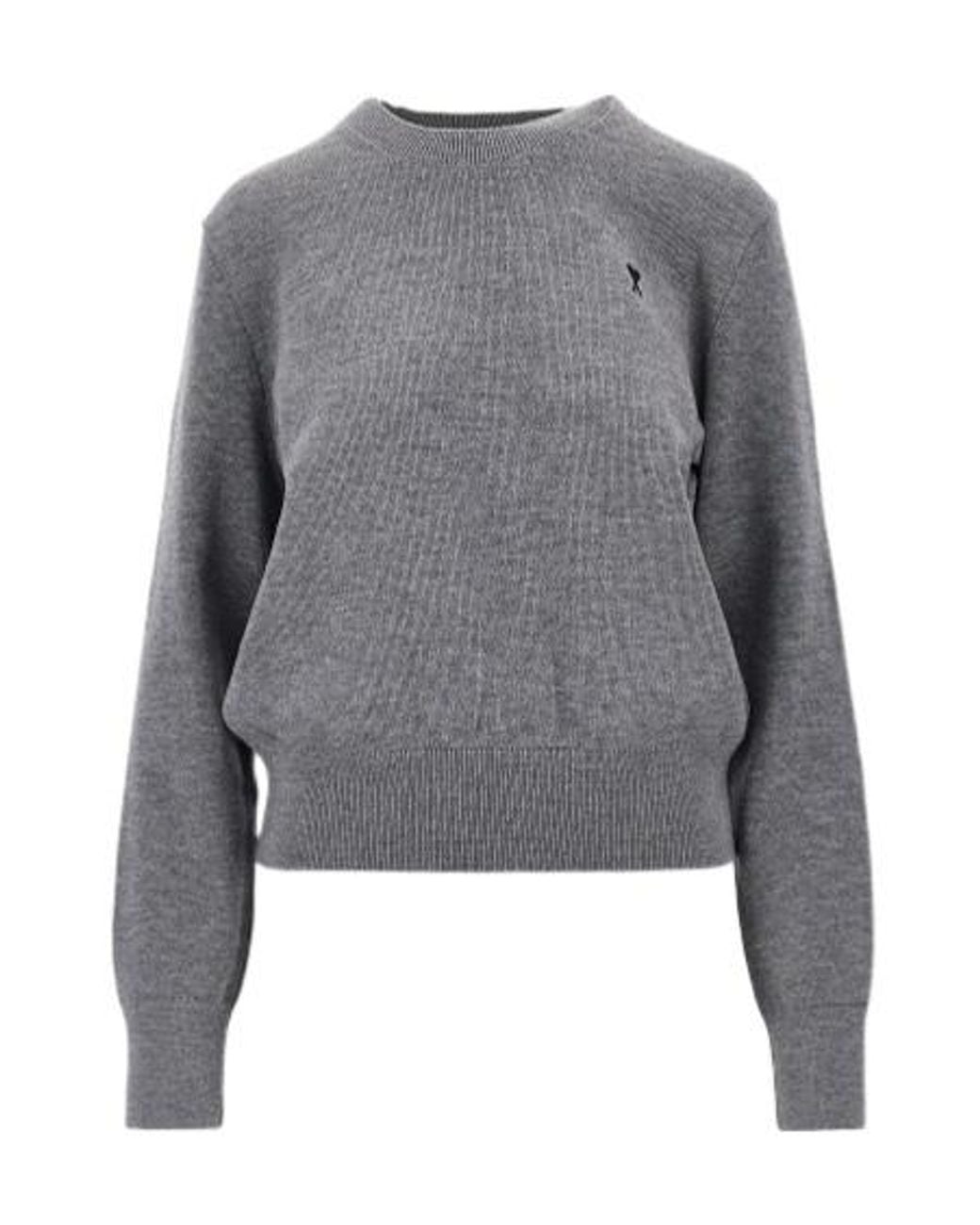 AMI Gray Ami Logo Crew Neck Knitted Jumper