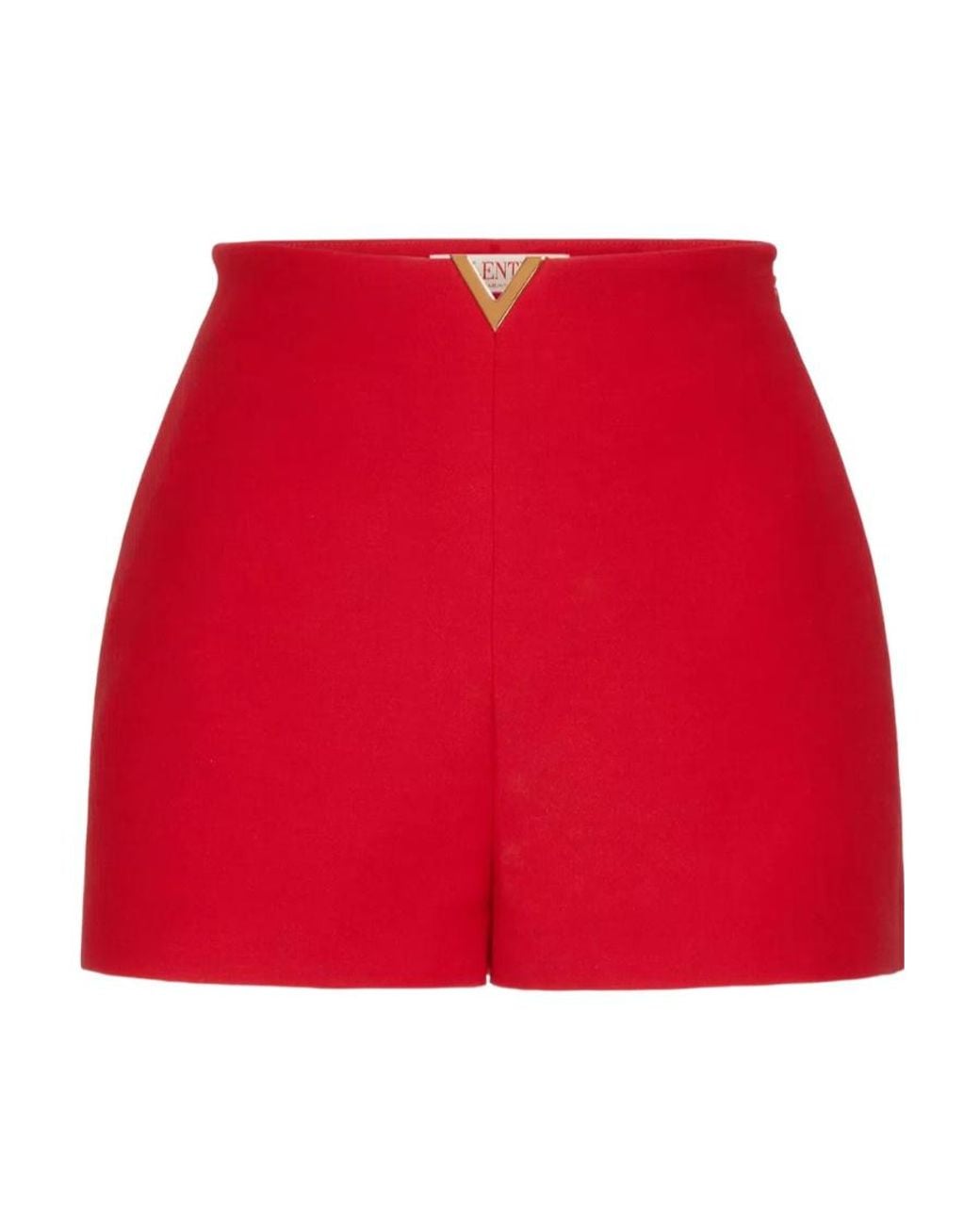 Valentino Red Crepe Couture Logo Plaque Shorts