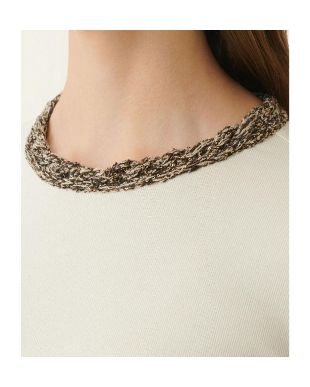 Fabiana Filippi Natural Neckline Embellished Top