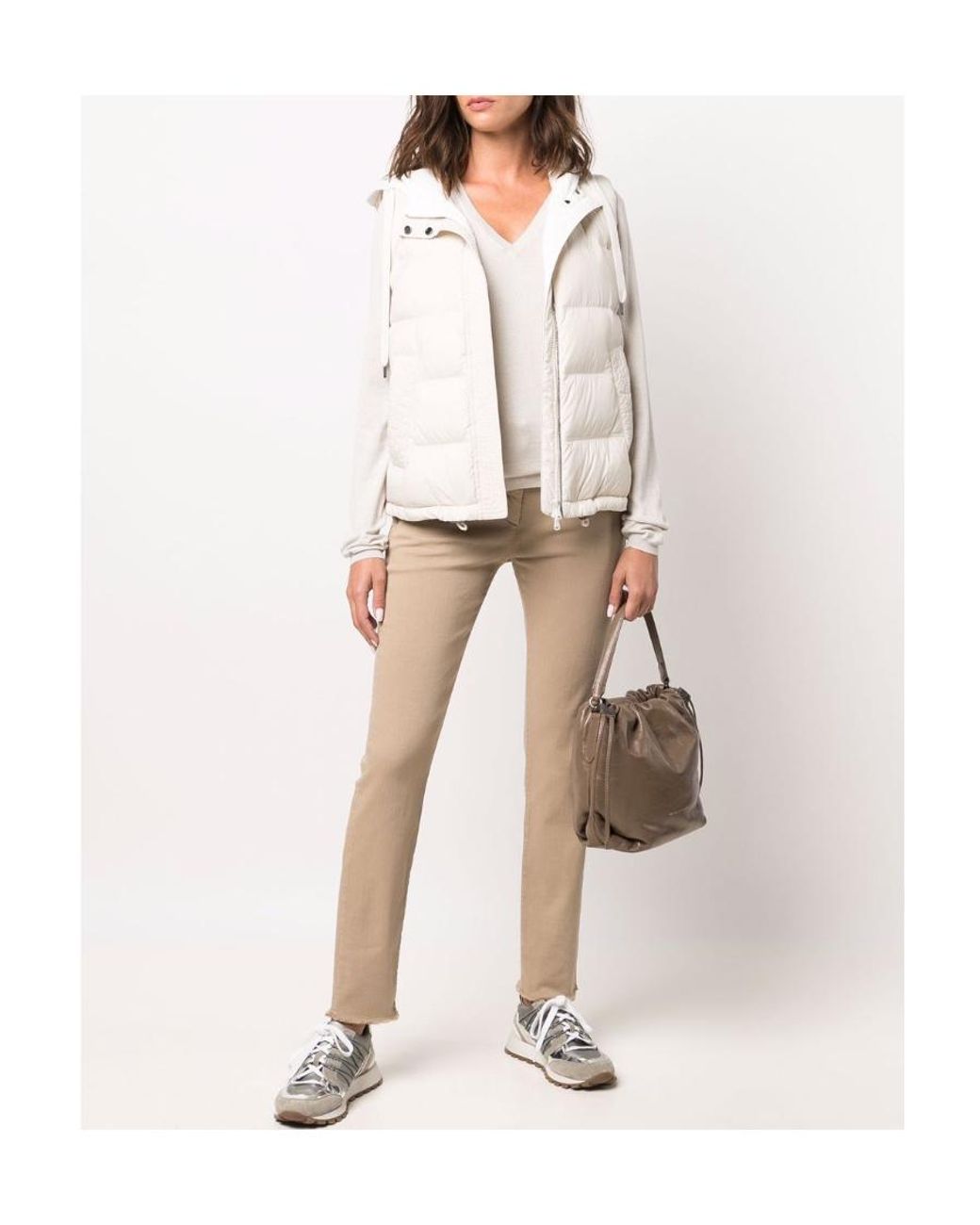 Brunello Cucinelli White Hooded Puffer Gilet