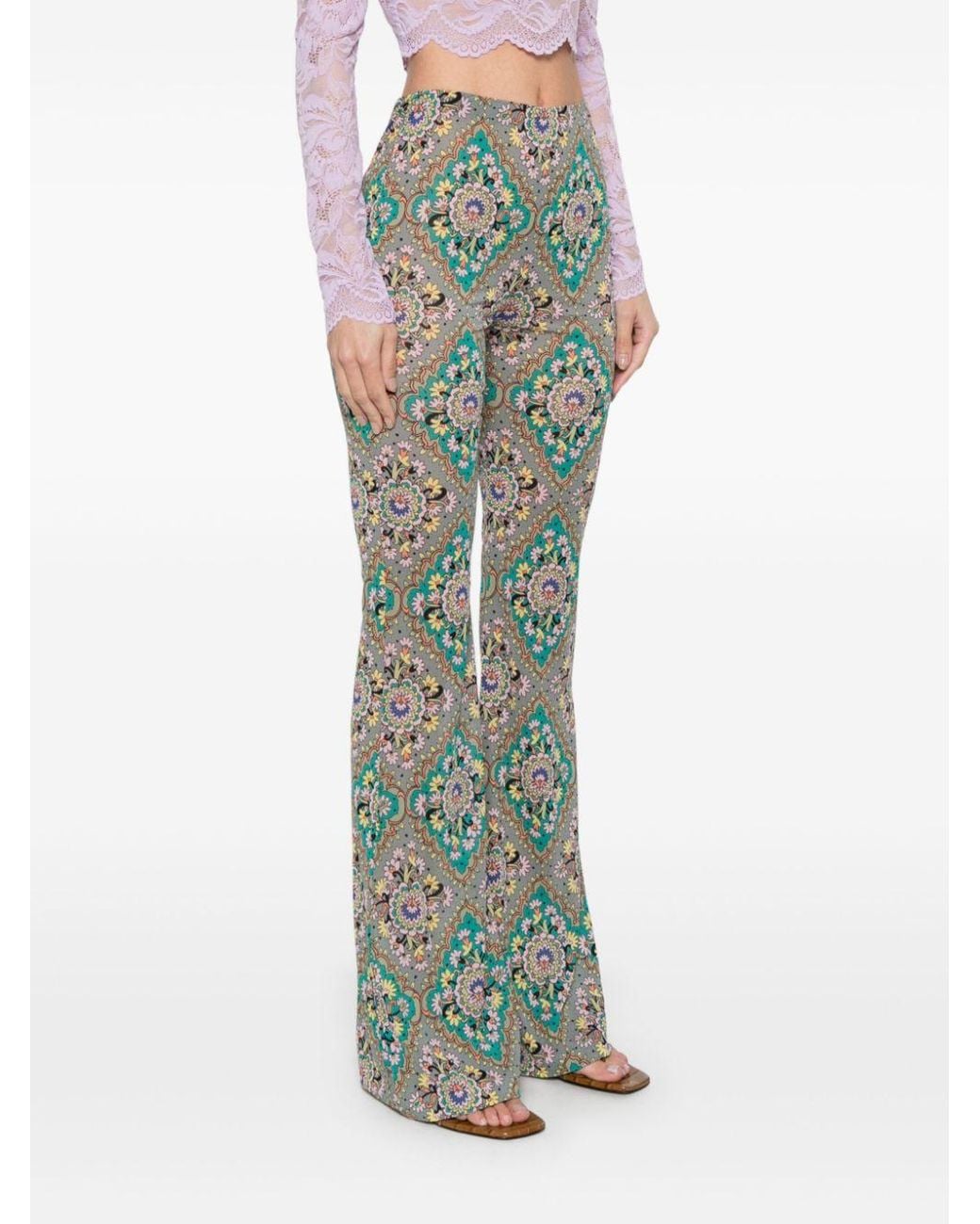 Etro Green Floral Printed Flared Trousers