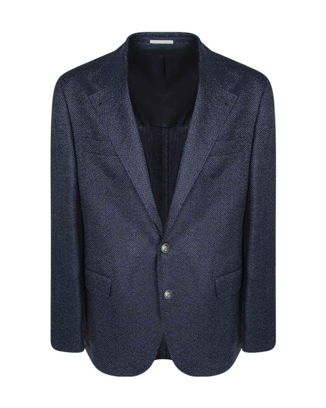 Brunello Cucinelli Blue Long-Sleeve Blazer With Lapel Collar for men