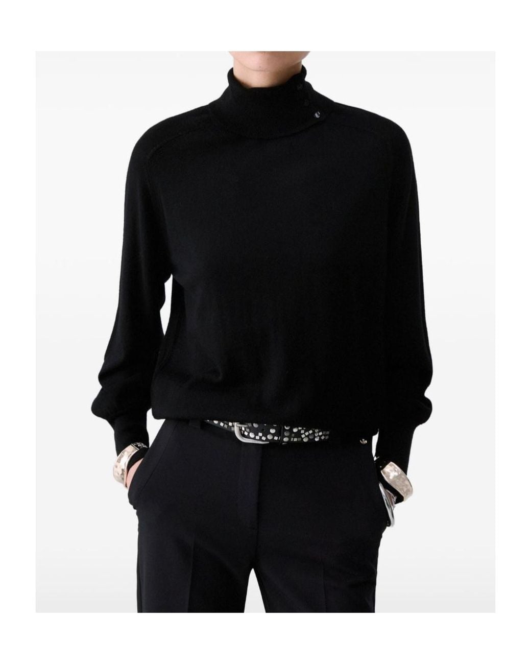 Liu Jo Black Button Cuff High Neck Knitted Sweater