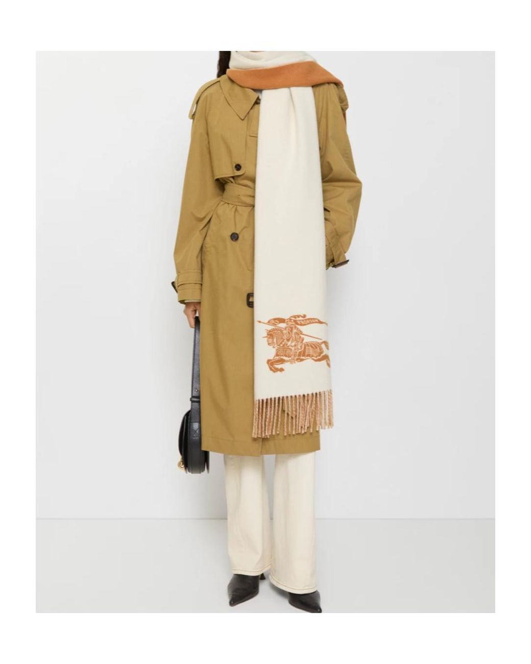 Burberry White Ekd Jacquard Fringed-Edge Scarf