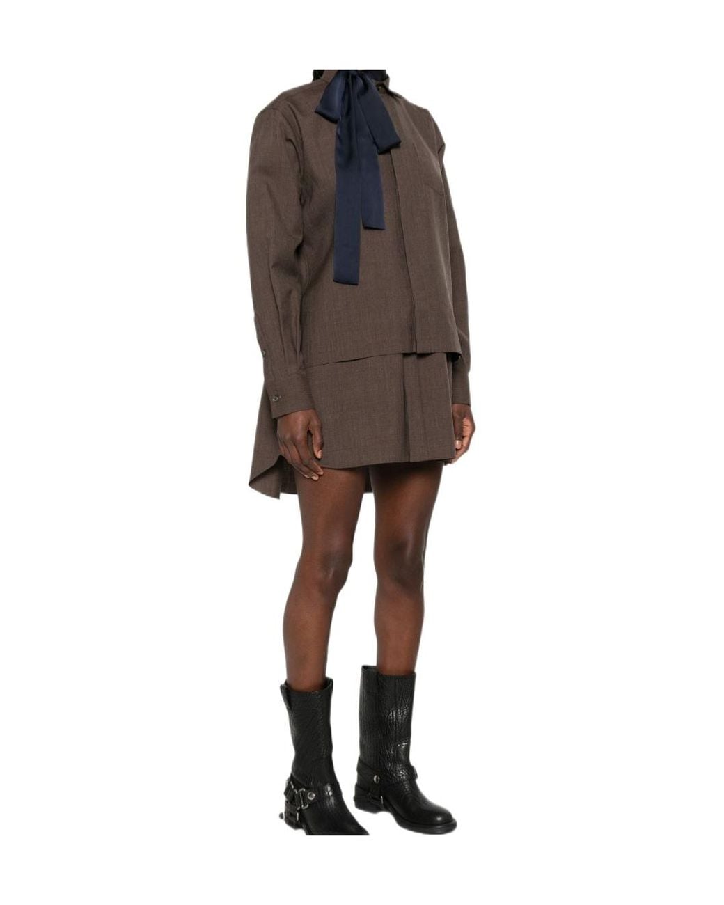Sacai Brown Scarf Detail Shirt Dress