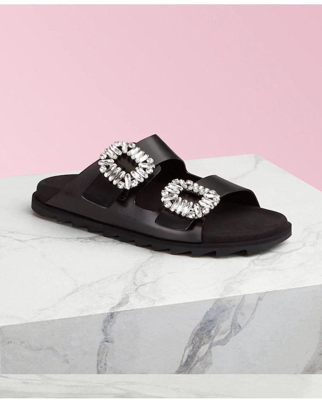 Roger Vivier Black Slidy Viv' Buckle Open Toe Mules