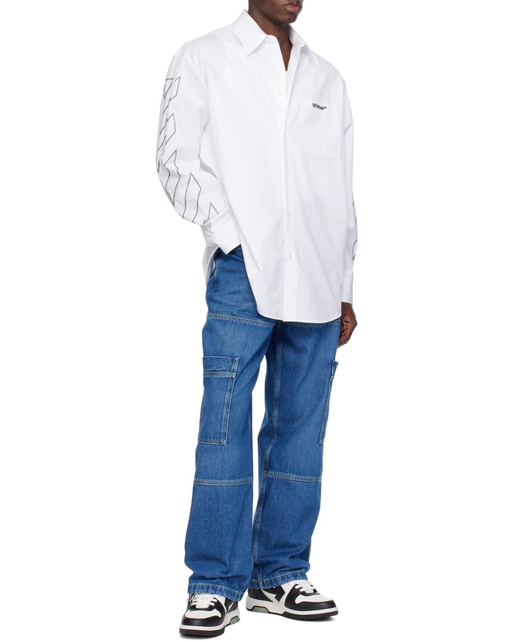 Off-White c/o Virgil Abloh White Logo Embroidered Long Sleeved Overshirt for men
