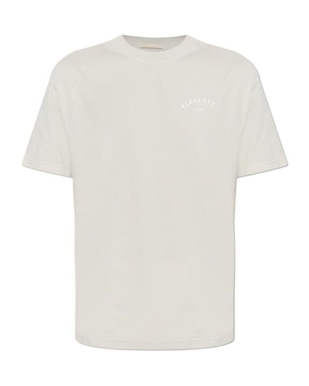 Eleventy White Logo Printed Crewneck T-Shirt for men