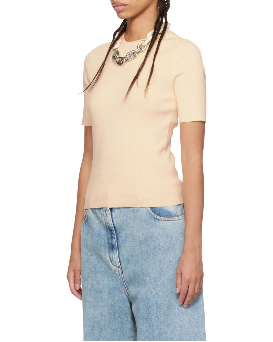 Rabanne Natural Chain Link-Detailed Crewneck Top