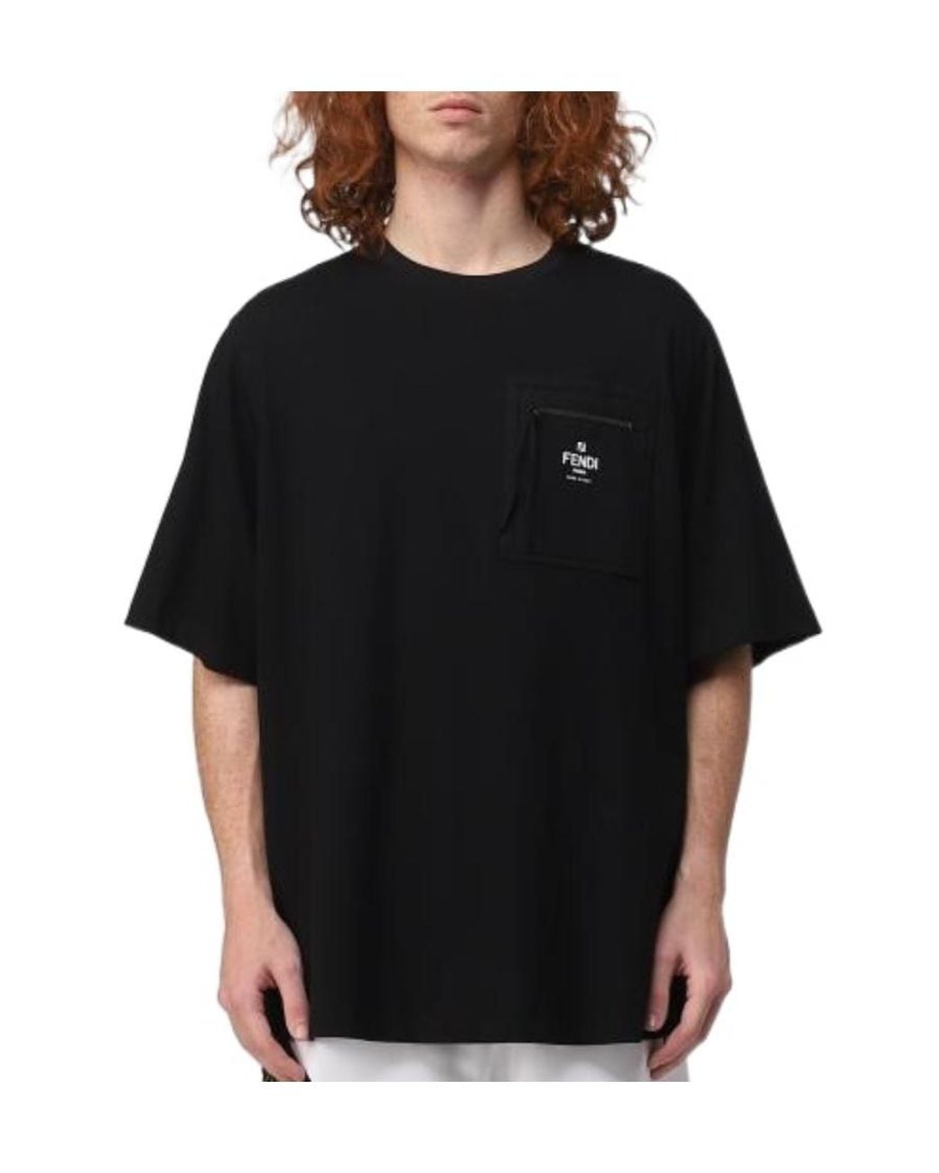 Fendi Black Zip-Pocket Short-Sleeve T-Shirt for men