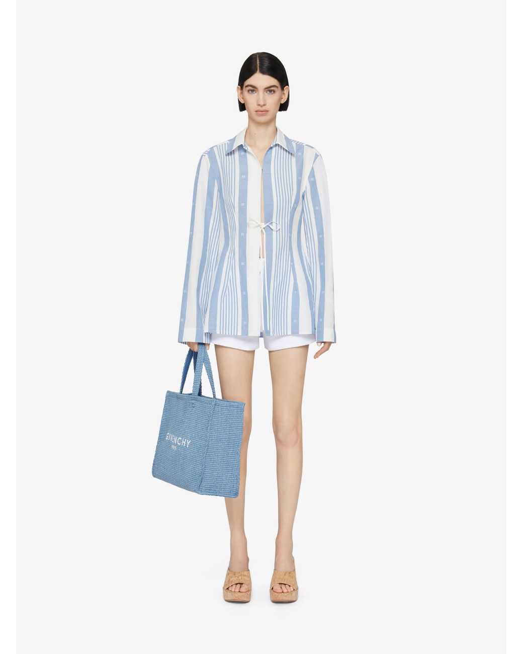 Givenchy Blue Striped Long-Sleeved Blouse