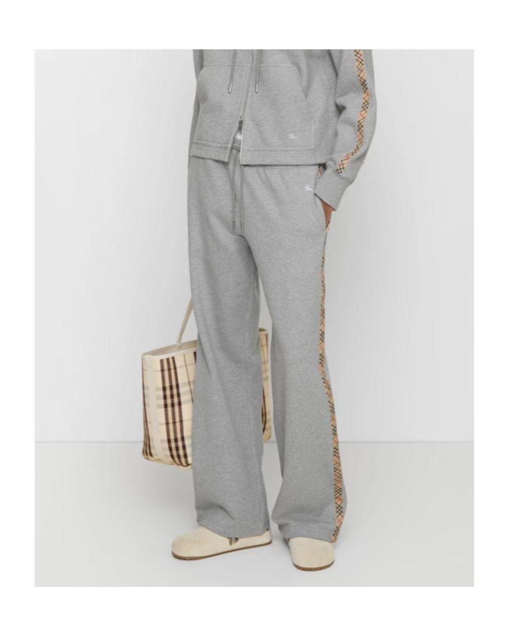 Burberry Gray Wide-Leg Checked Band Drawstring Trousers