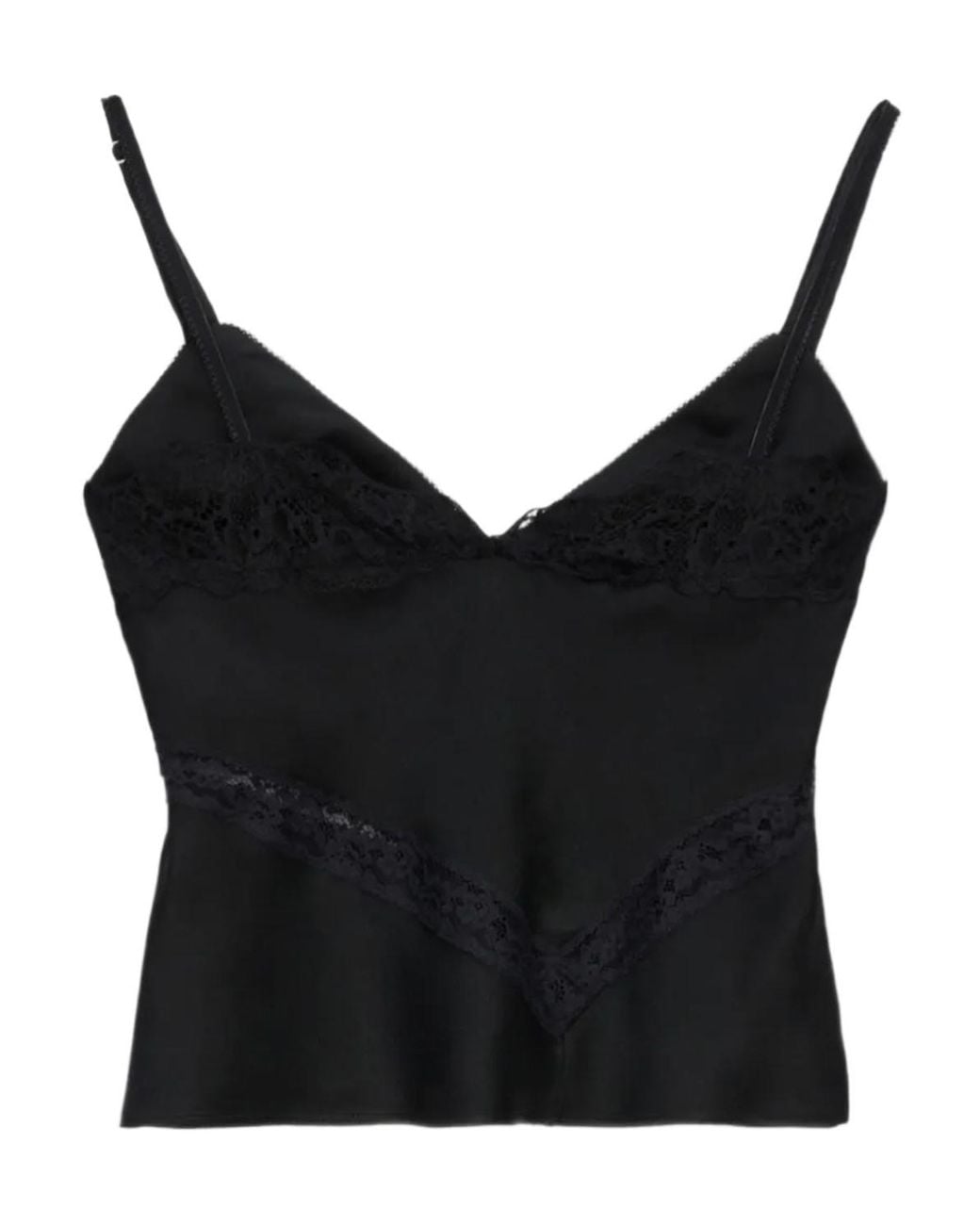 MSGM Black Lace Trim Camisole Top