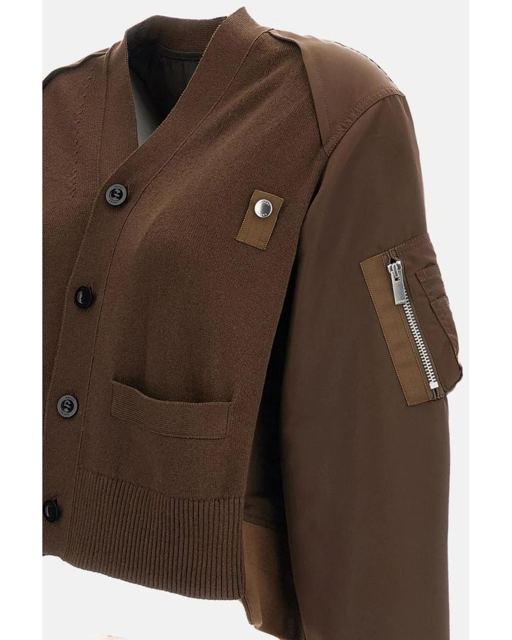 Sacai Brown V-Neck Bomber Jacket