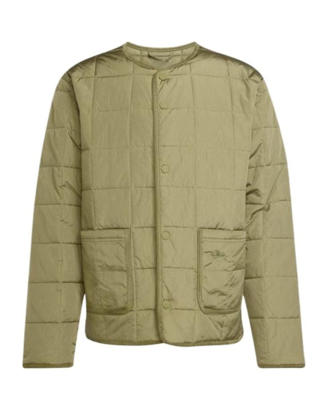 Adidas Originals Green Quilted Snap-Front Coat for men