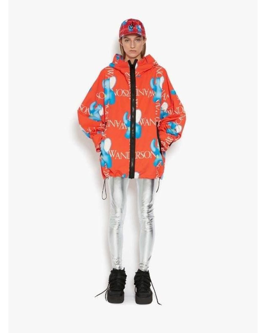 J.W. Anderson Red Jw Anderson Elephant-Printed Zipped Hooded Jacket