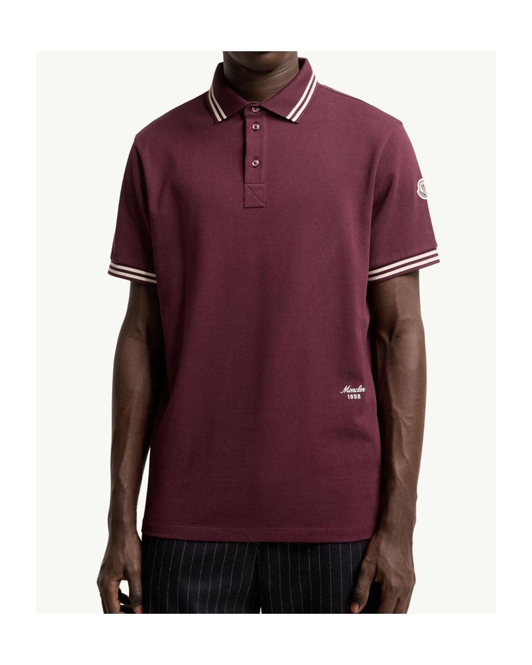 Moncler Red Striped Trim Piquet Polo Shirt for men