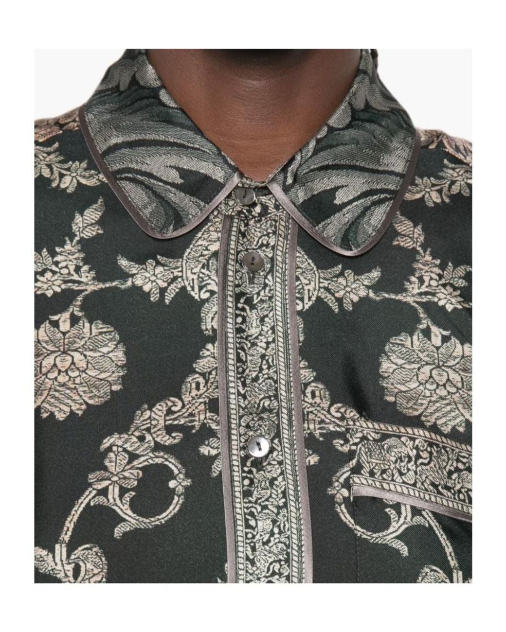 Pierre Louis Mascia Gray Floral-Print Silk Shirt