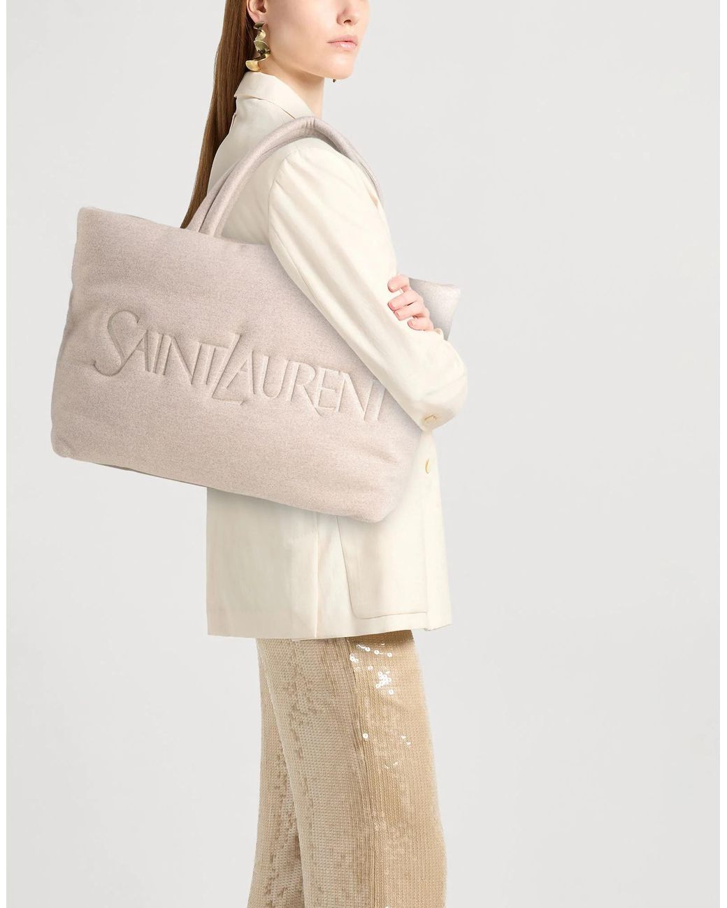 Saint Laurent Natural Large Minimalist Tote Bag