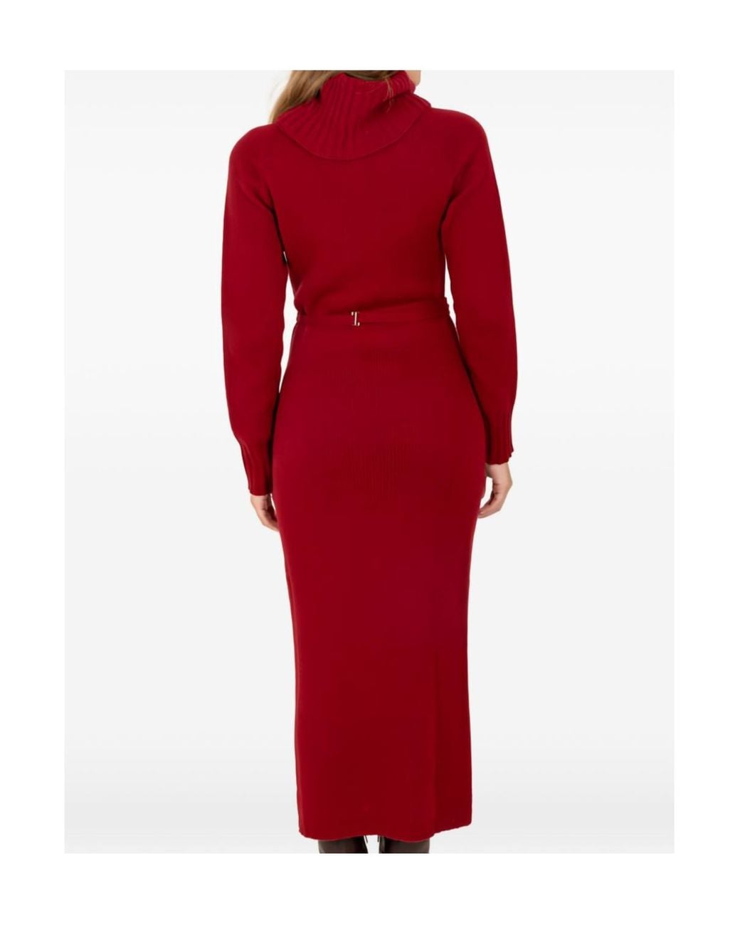 Twinset Red High-Neck Knit Dress