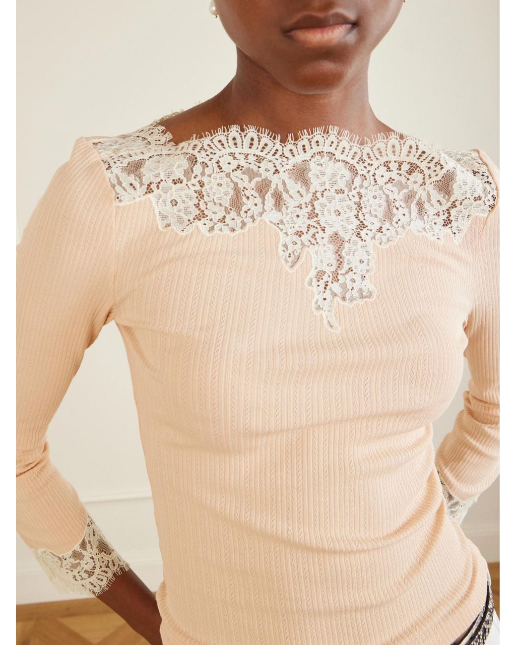 Doen Natural Lace-Trimmed Cotton-Blend Jersey T-Shirt