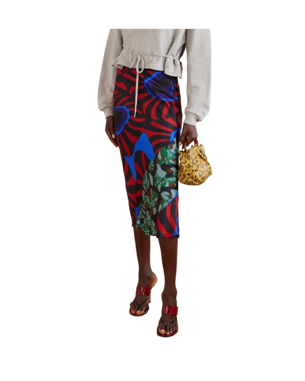 Dries Van Noten Blue Printed Satin Midi Skirt