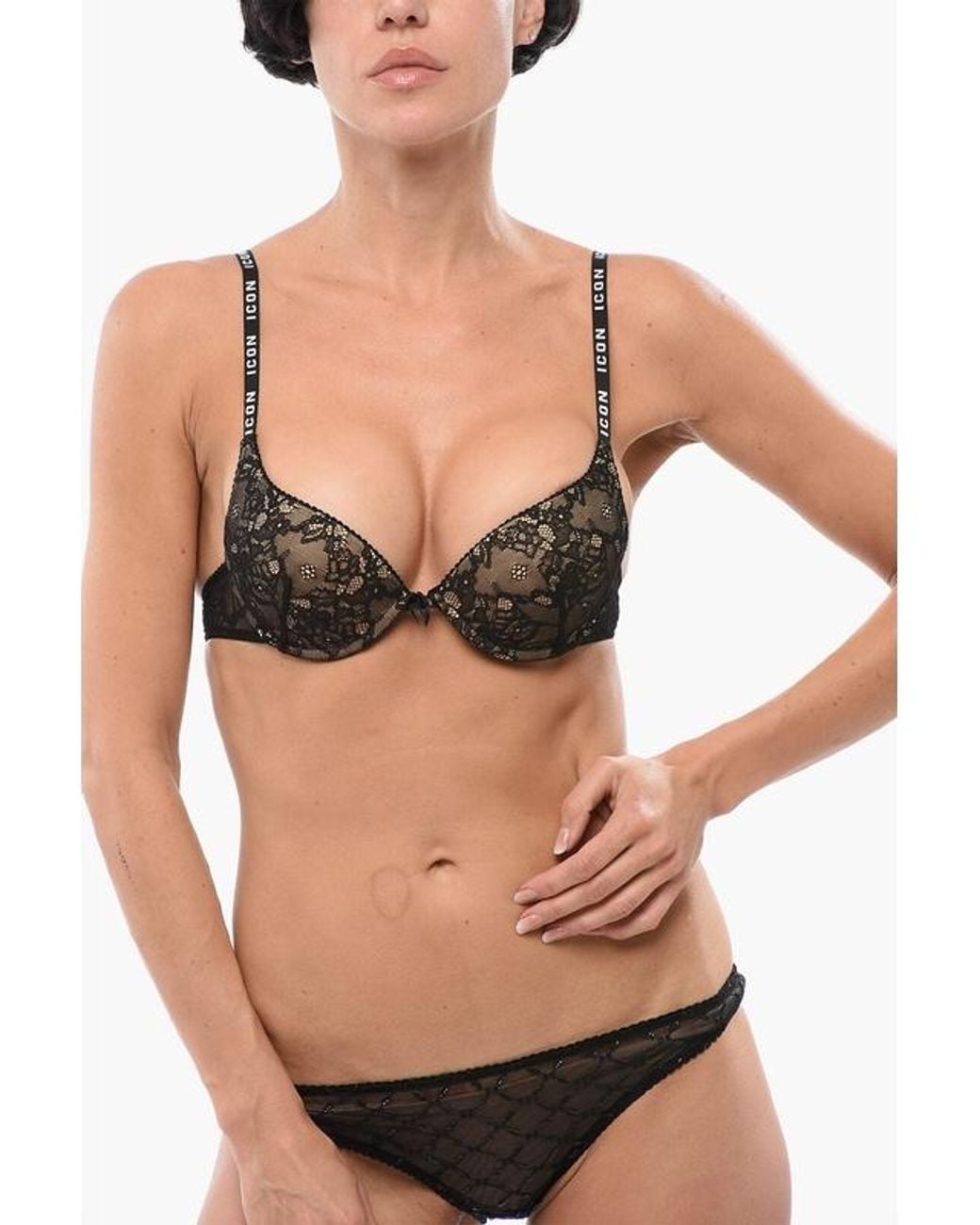 DSquared² Black Push-Up Bra With Logo Straps
