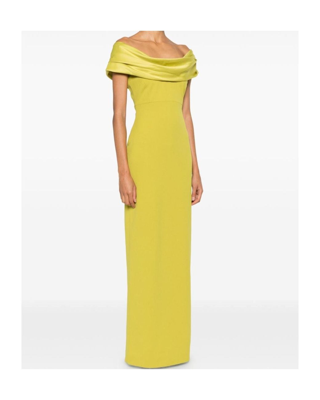 Solace London Yellow Off-Shoulder Draped Sleeveless Maxi Dress