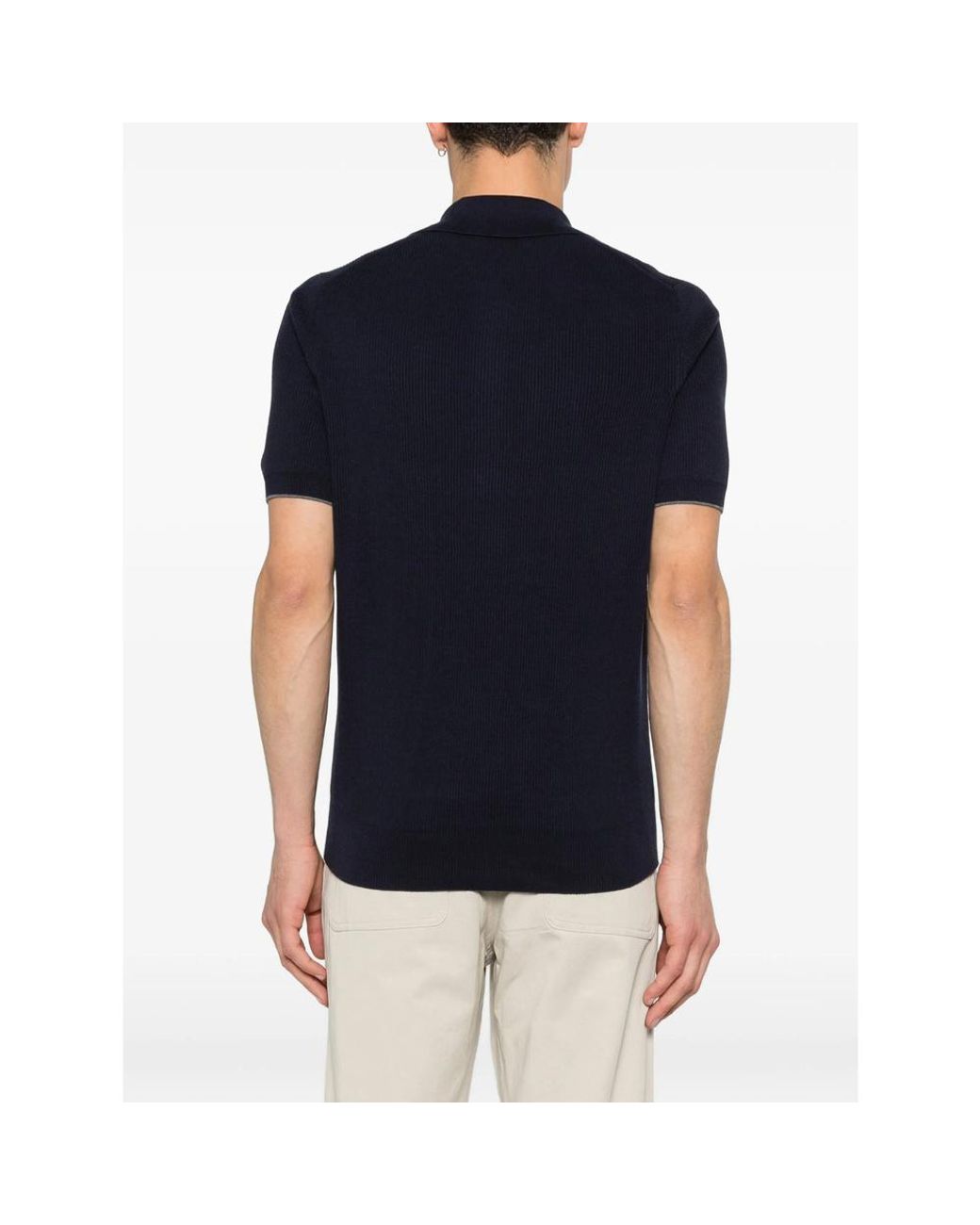 Brunello Cucinelli Blue Ribbed Polo Shirt for men