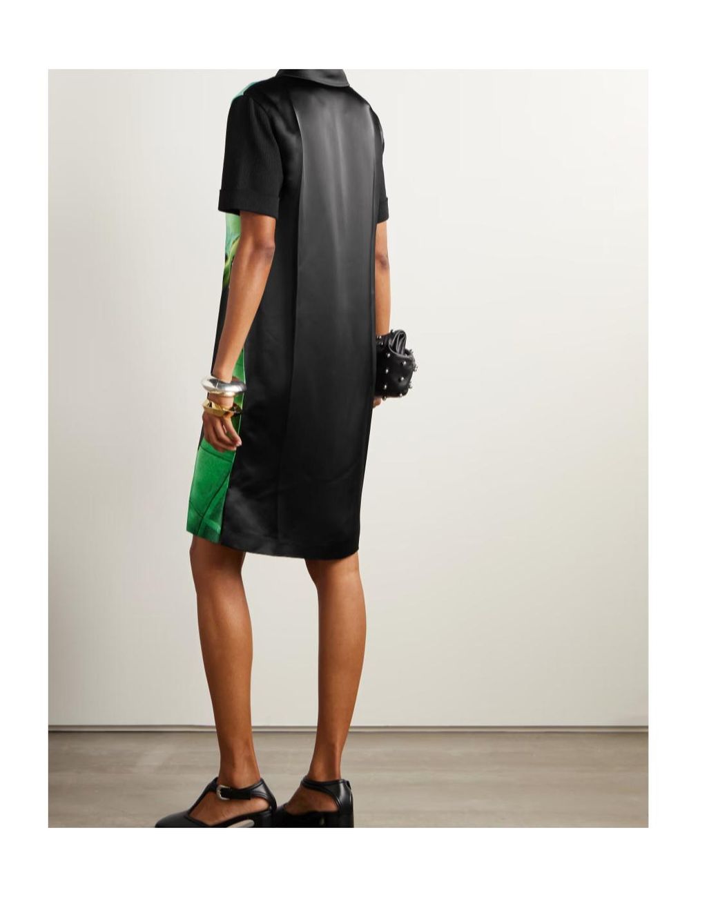 Jil Sander Green Printed Satin Midi Dress
