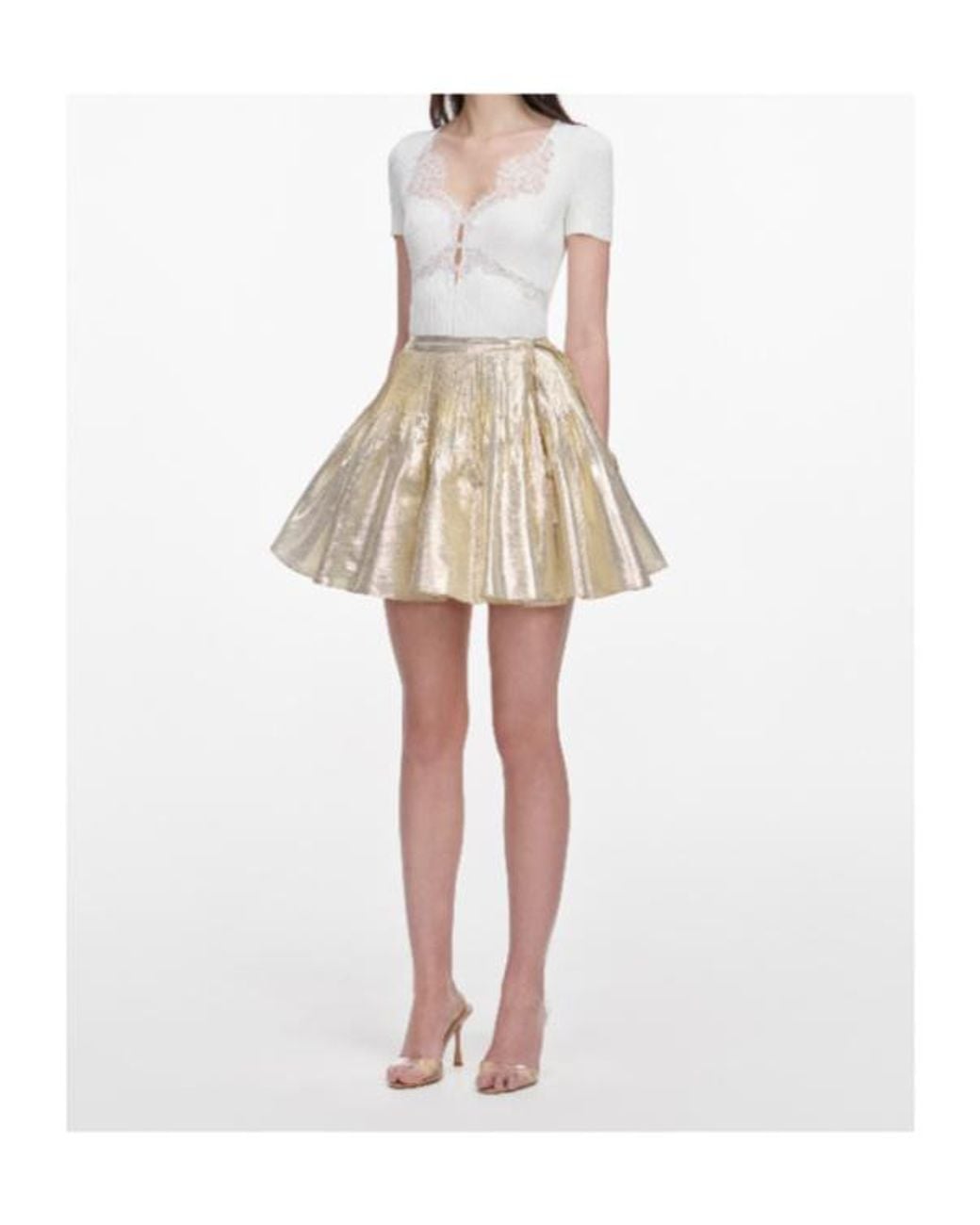 Self-Portrait White Ribbed Lace Trim Top