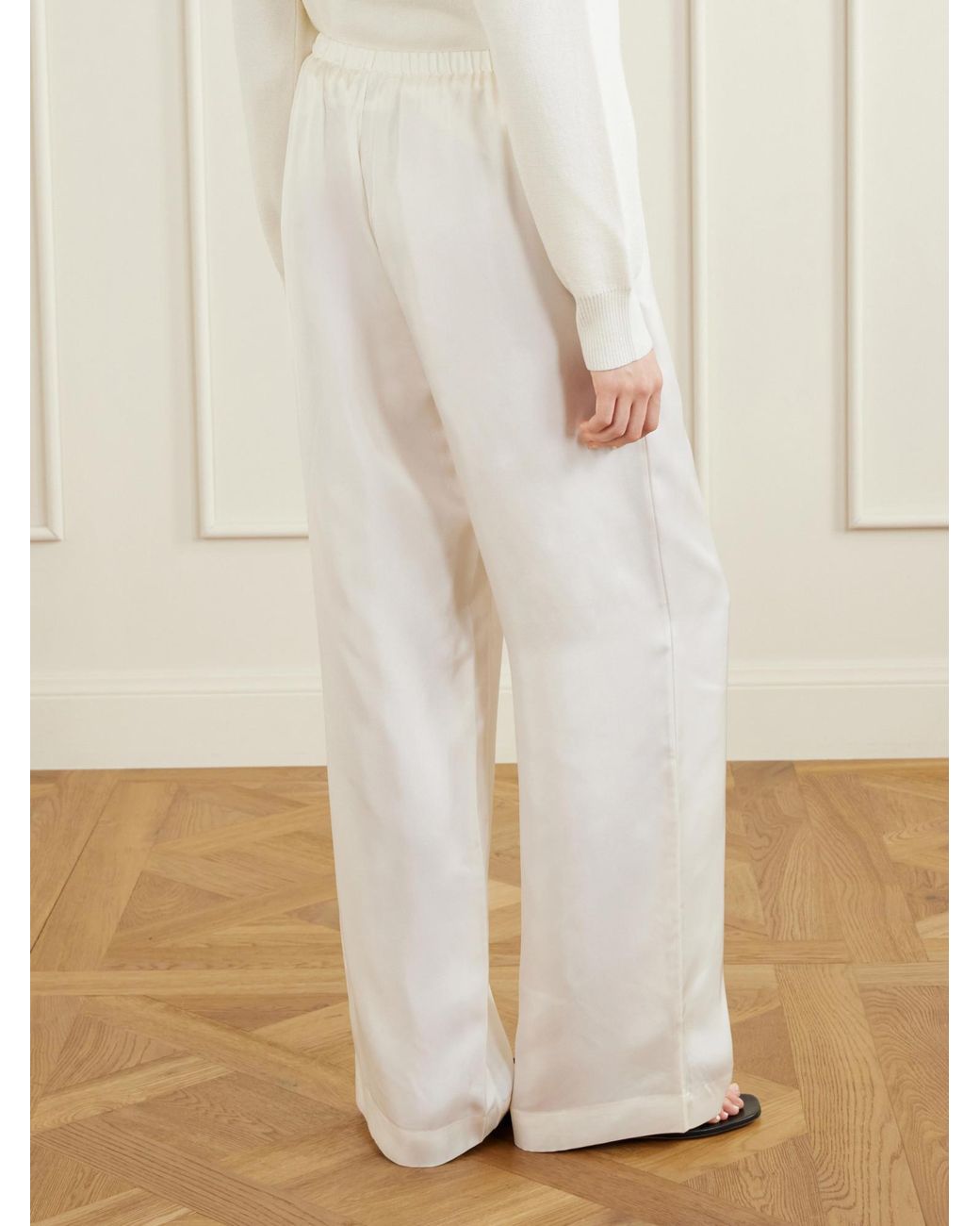 Rohe White Silk-Satin Wide-Leg Pants