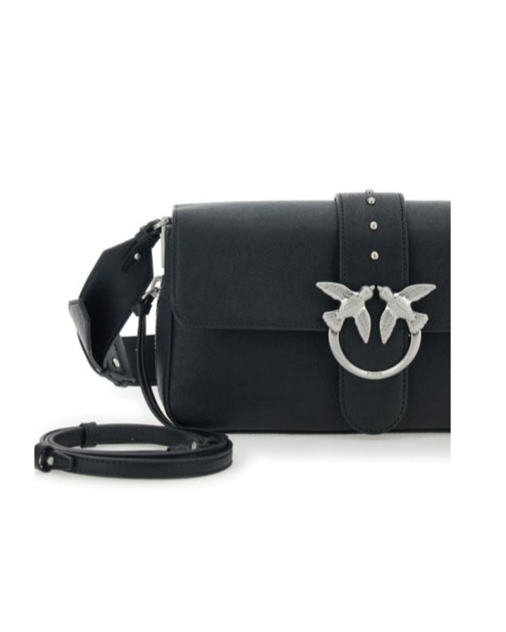 Pinko Black Medium Leather Classic Love Slouchy Shoulder Bag