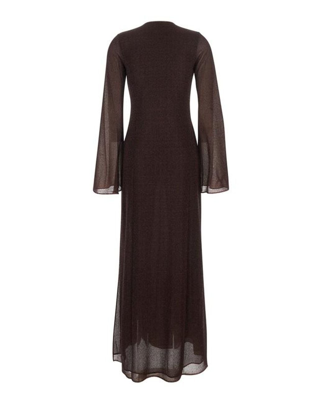 Oseree Brown Metallic Stretch-Knit Kaftan