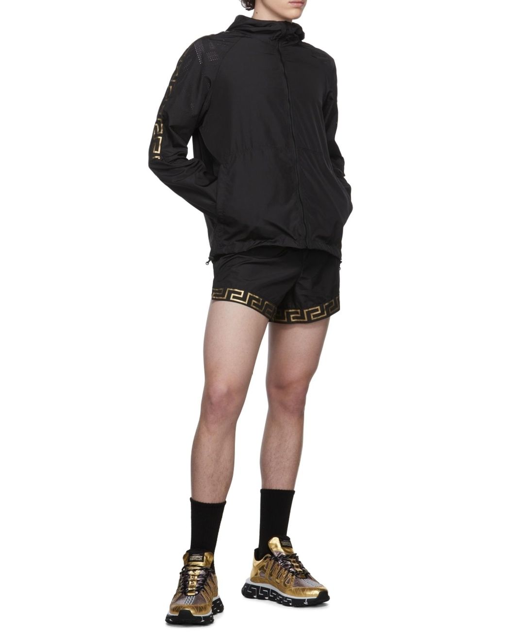 Versace Black Greca Logo-Print Shorts for men