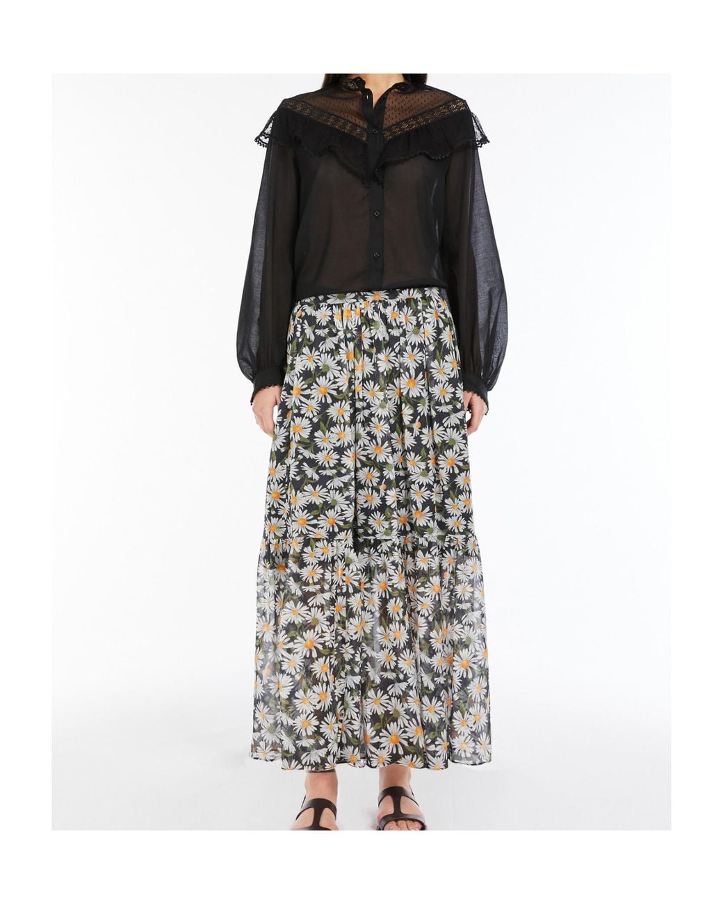 Weekend by Maxmara Black Astice 1234 Button-Up Lace Top