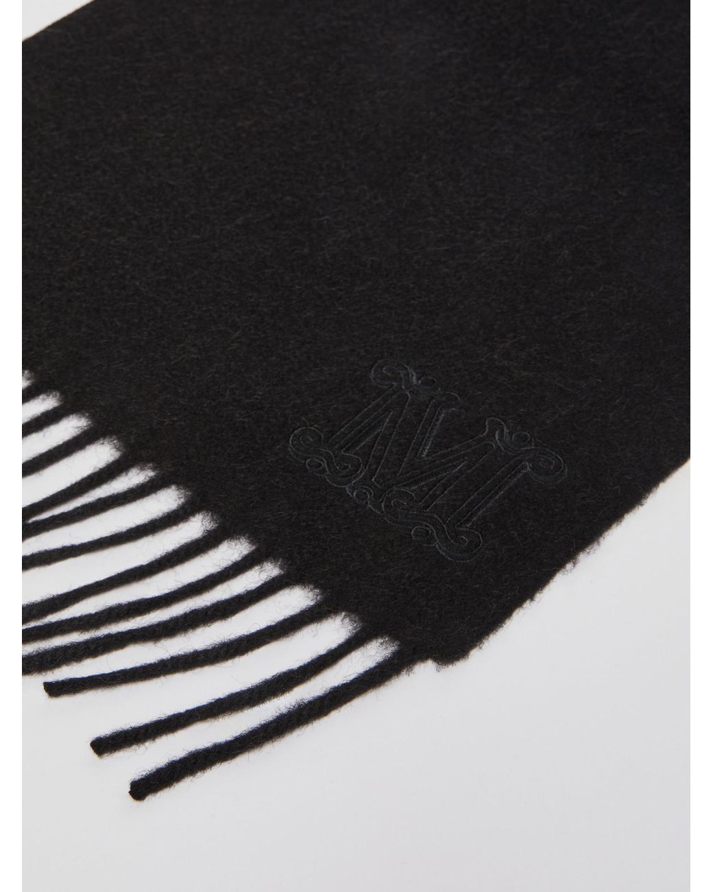 Max Mara Black Wkclara Logo Embroidered Fringed Edge Scarf