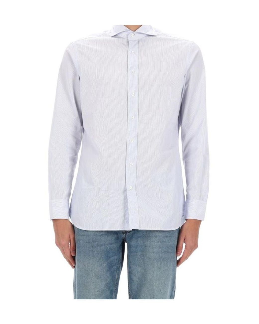 Lardini White Long-Sleeved Striped Shirt for men