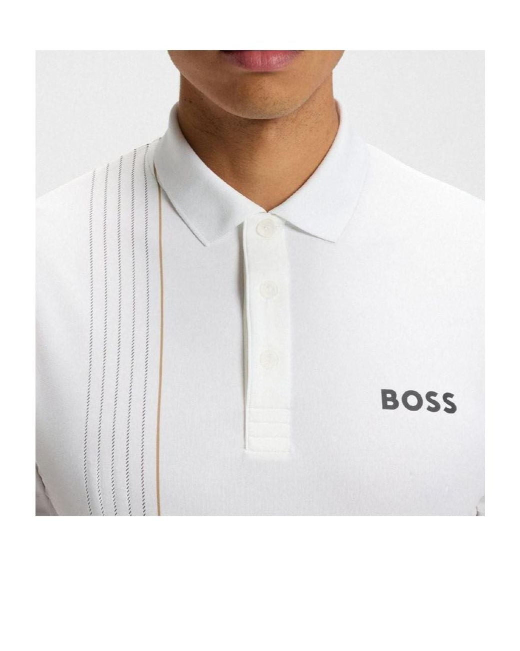 Boss White Active Quick Dry Polo Shirt With Check Artwork for men