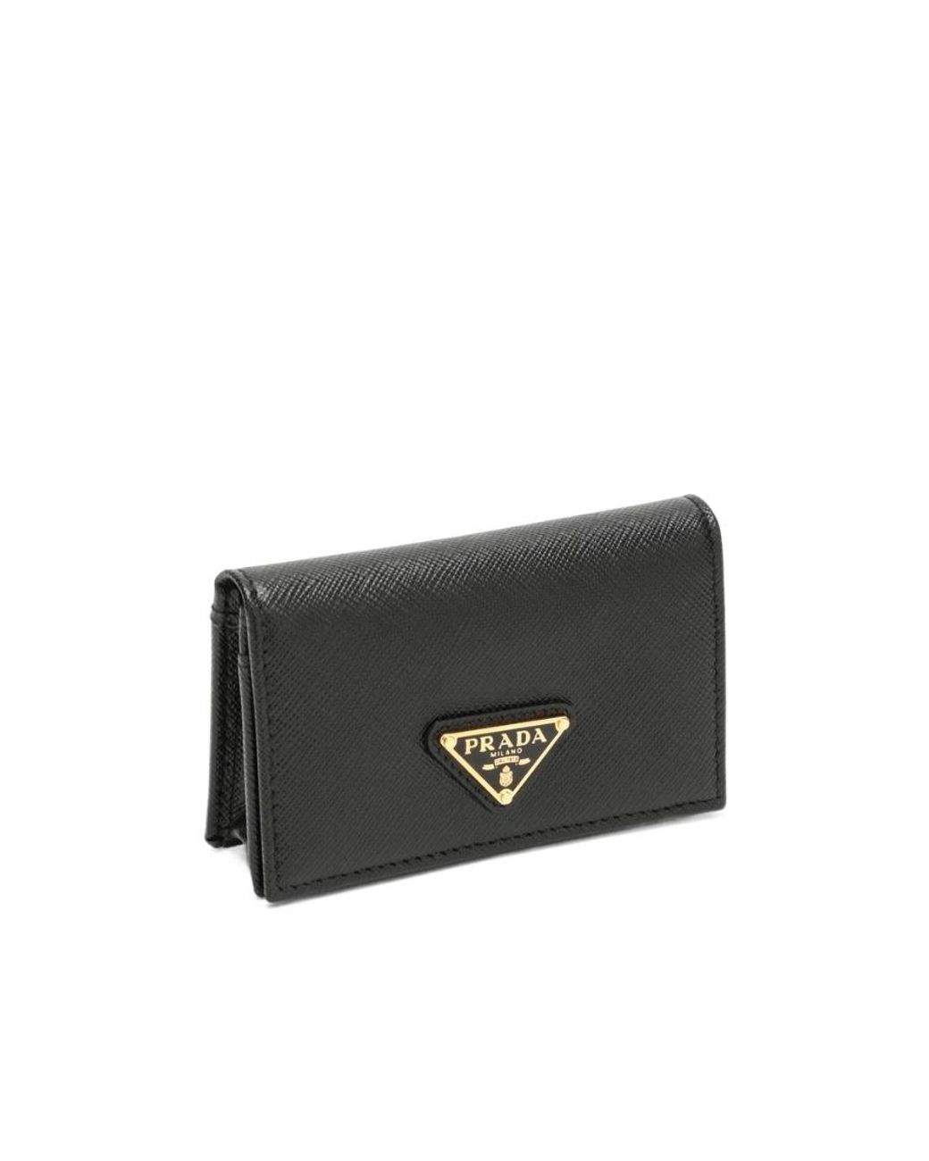 Prada Black Logo Plaque Fold Over Cardholder