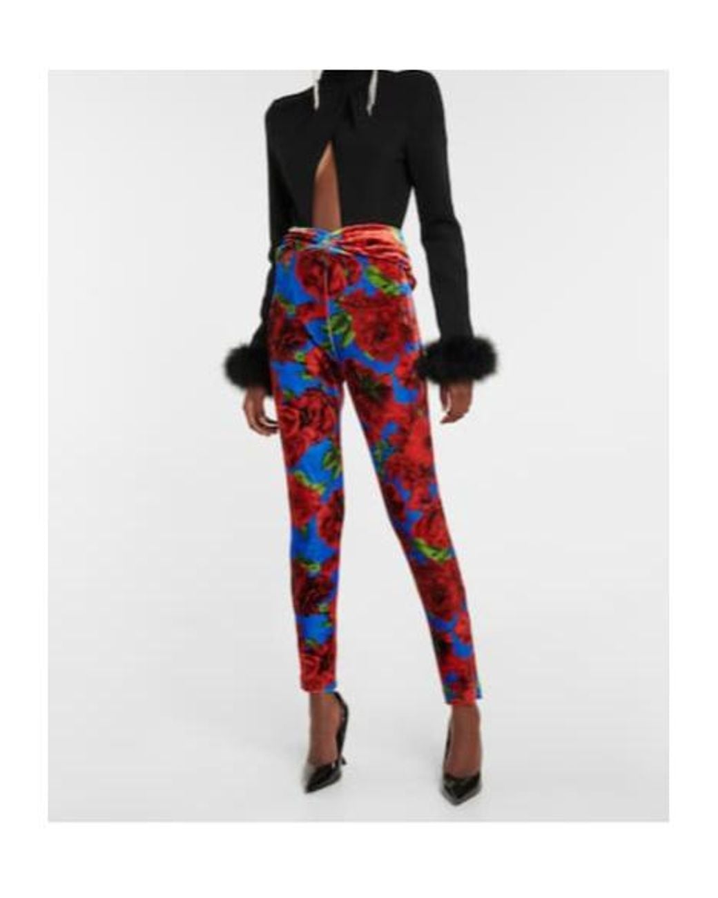 Magda Butrym Red Floral Velvet Leggings