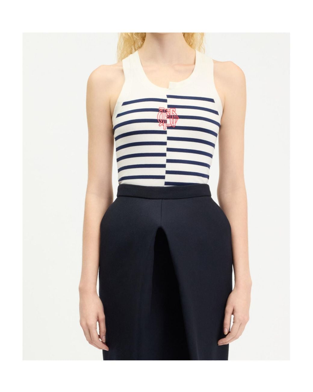 Jean Paul Gaultier White Asymmetric Striped Tank Top