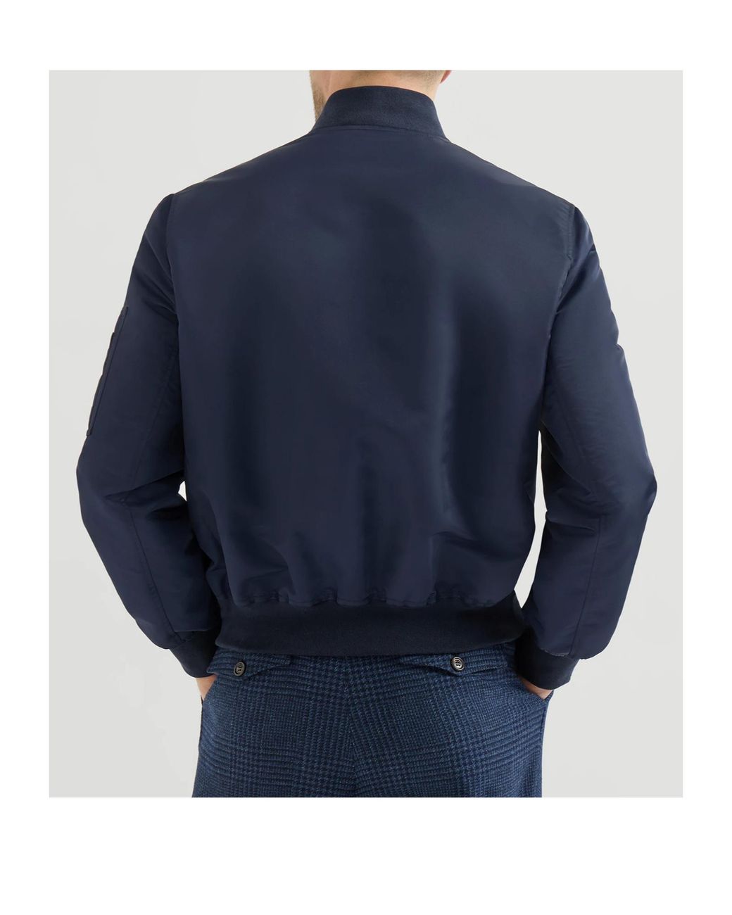 Brunello Cucinelli Blue Water-Resistant Techno Satin Bomber Jacket With Thermore Padding for men